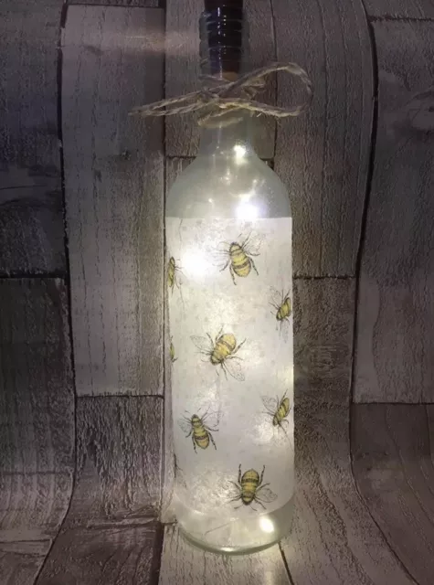 HAND PAINTED GLASS Light Up Bottle Flowers Daisy Bee Lavender Home Garden  £15.50 - PicClick UK
