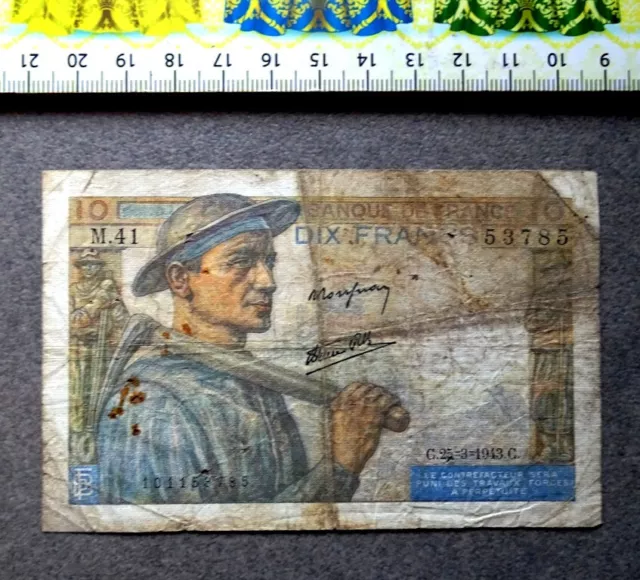 (FR1), Billet de Banque ,  10 Francs, ( Le Mineur ) , Année : 1943.