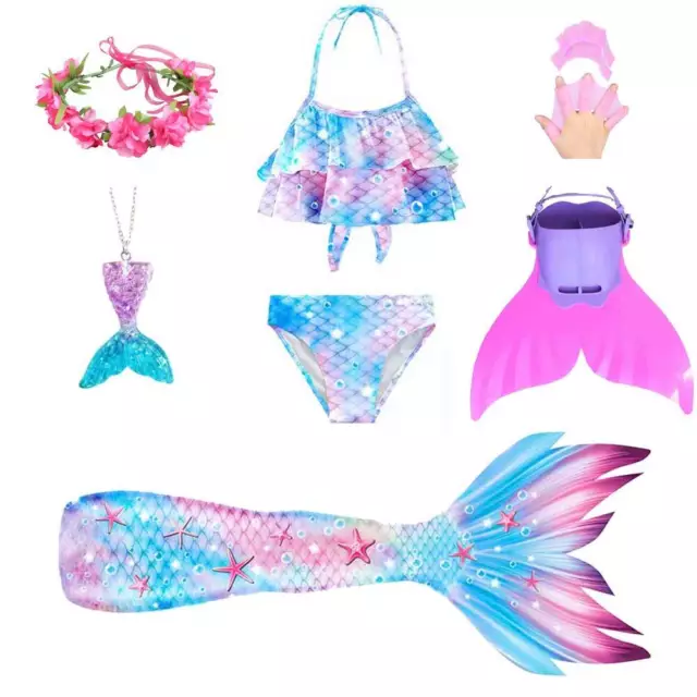 GIRLS MERMAID TAIL Swimming Costume monofin Kids Mermaid Swimmable ...