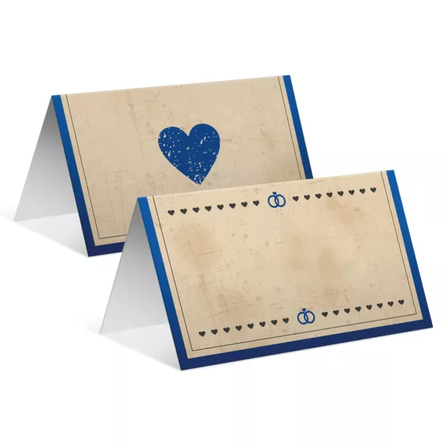 Blanko Platzkarte Namenskarten Tischkarten Geburtstag Hochzeit Vintage Herz Blau