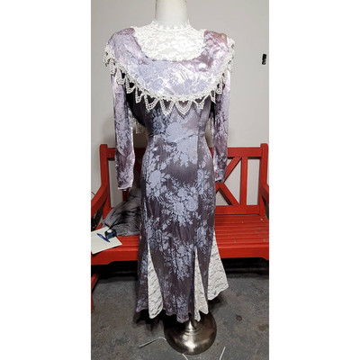 Vintage Jessica McClintock Jacquard Lace Prairie  Victorian Dress High Neck