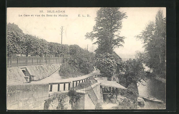 CPA Isle-Adam, La Gare et vue du Bras du Moulin 1907