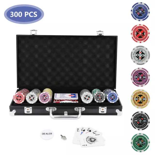 Pokerchips 300 Chips Pokerkoffer Pokerset Kartenspiel ABGERUNDETE Laserchips