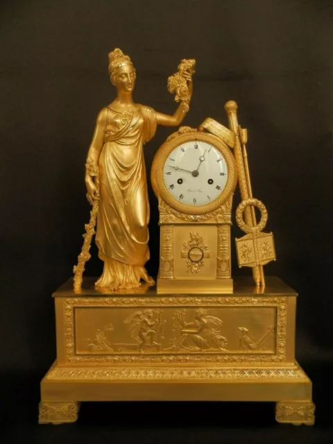 Antique French Empire gilt bronze clock with Goddess of harvest and art ca 1820