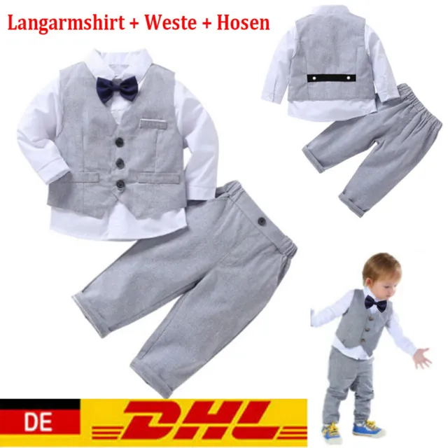 Baby Junge Gentleman Outfits Taufanzug Hochzeitanzug Langarmshirt+Weste+Hosen♡