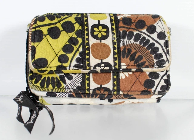 Vera Bradley Brown Yellow Quilted Abstract Fold Over Adjustable Strap Crossbody