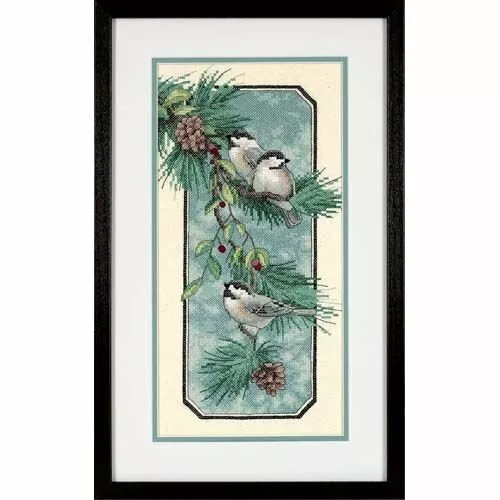 DIMENSIONS "CHICKADEES ON A BRANCH"Stamped Cross Stitch