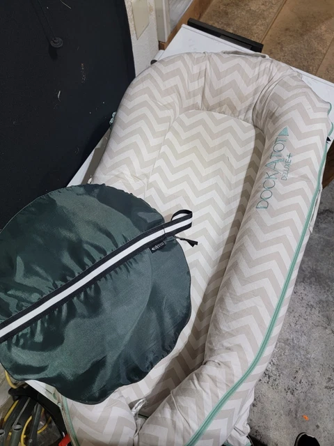 DockATot Deluxe + And Cabana Kit!  Gray White Chevron Stripe Turquoise