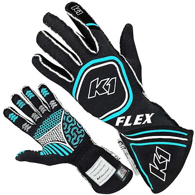 K1 RaceGear Glove Flex Small Black / Flo Blue SFI / FIA - 23-FLX-NFB-S