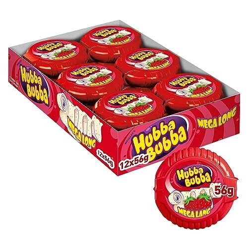 Hubba Bubba nastro fragola gomma da masticare gomma da masticare rotolo snack 11x 56g NUOVO MHD 4/24