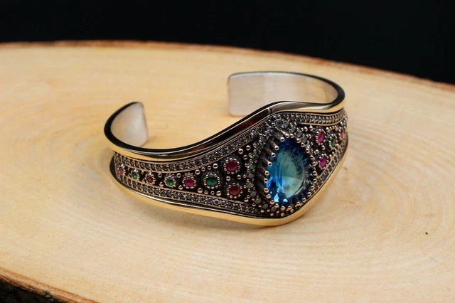Bracelet pour femme aigue-marine fait à la main pour femme en argent...