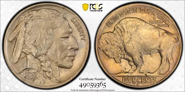 1918 D Buffalo Nickel PCGS AU-58