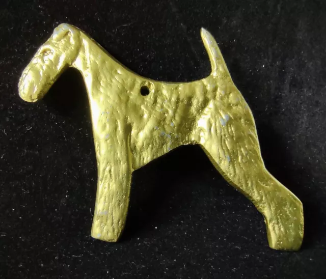  Airedale Terrier Dog Gold Tone Metal Christmas Ornament