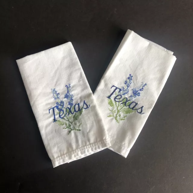 Hecho a mano Texas Punto de Cruz Bluebonnets Estado Flor Té Toallas Bordadas