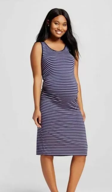 Liz Lange Maternity Tank Dress Purple & Black Stripe Size Large