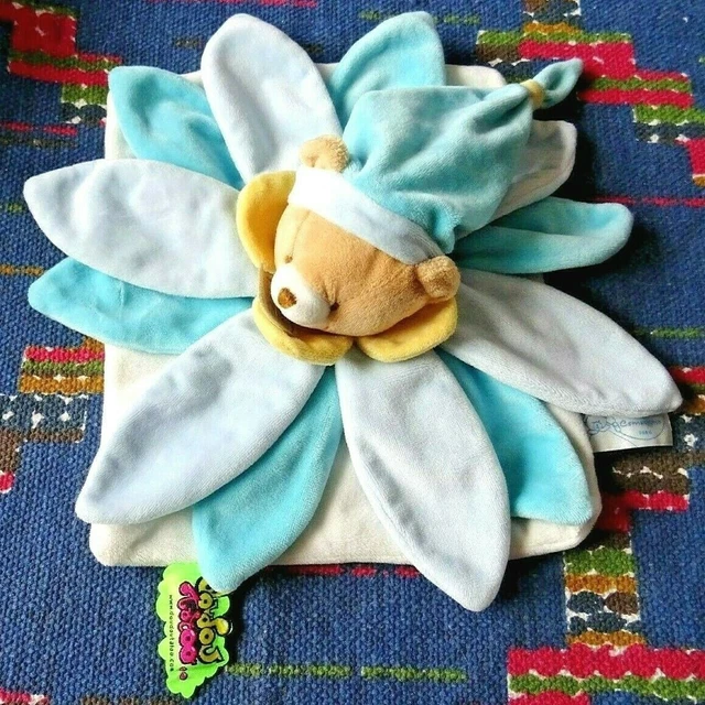 2Pa / Doudou Et Compagnie Plat Ours Bonnet  Petale Blanc Bleu Tatoo Quasi Neuf