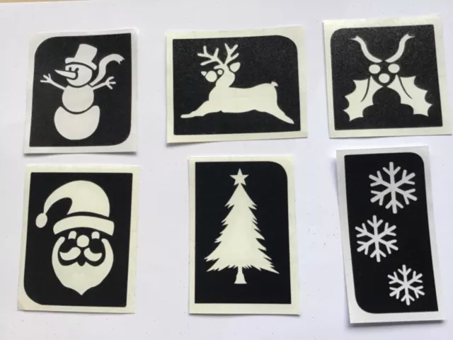 Glitter Tattoo Christmas 6 Stencil Pack Santa Reindeer Snowman Holly Snowflake