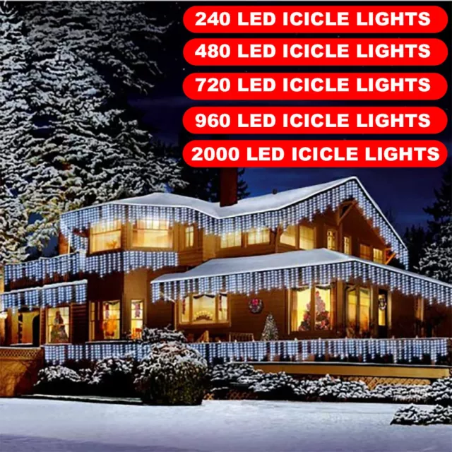 Christmas Xmas Bright LED Snowing Icicle Lights Indoor Outdoor House Tree White