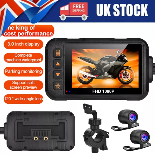 3In 1080P Universal Motorcycle Dash Cam HD Dual-lens DVR Camera Driving Recorder