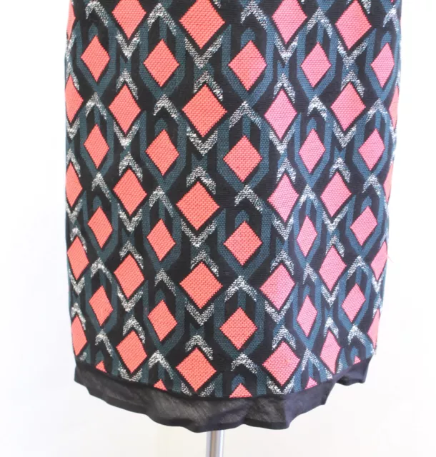 MILLY Angular Diamond Jacquard Geometric Tweed Shift Dress Size 8 Black Coral 3