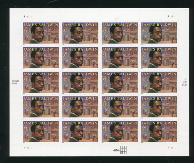 3871 James Baldwin Sheet of 20 37¢ Stamps MNH