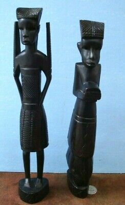 Lot of (2) Vintage 13" Carved Ebony Hard Wood African Tribal Hunter Statues EX