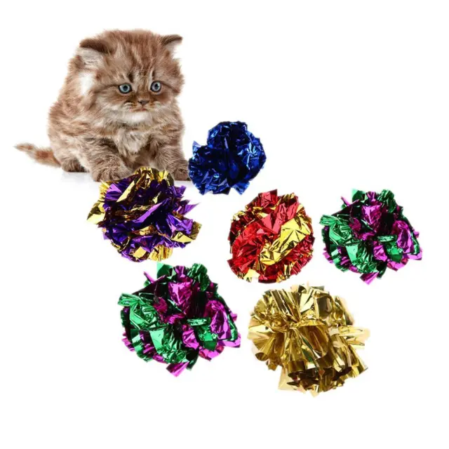 12pcs Crinkle Balls Pet Cat Toys Colourful Crinkle Foil Ball Kitten Fun Play