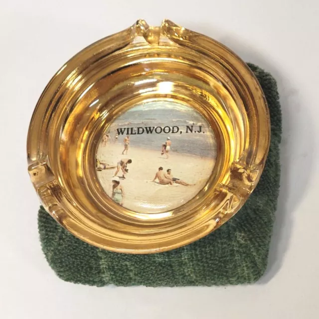 vintage 1950s WILDWOOD NJ Beach Souvenir Bean Bag Ashtray Carnival Glass