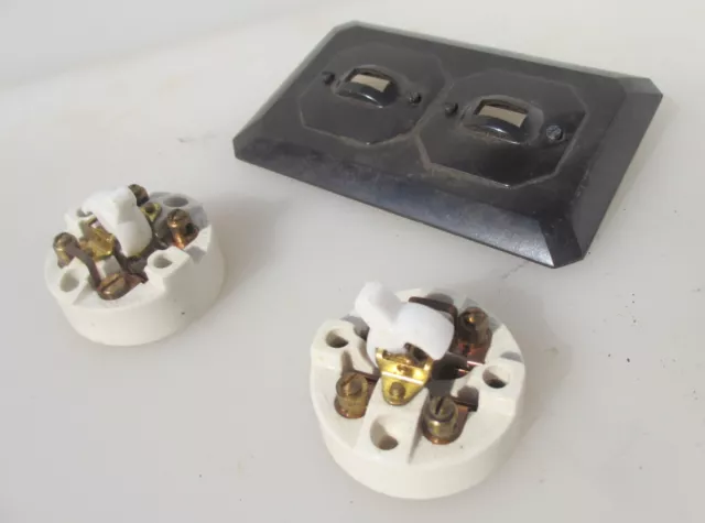 Vintage Bakelite Light Switch Double Plate Old Antique Art Deco Switches