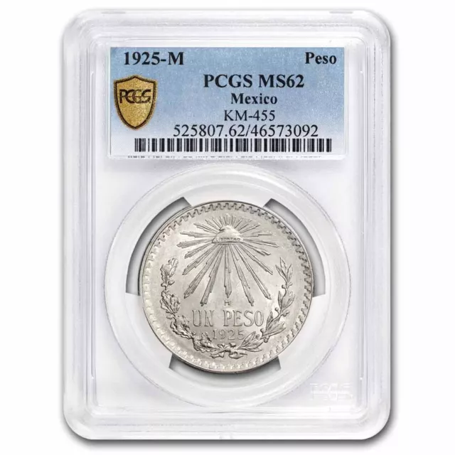 1925-M Mexico Silver 1 Peso Cap & Rays MS-62 PCGS - SKU#287016