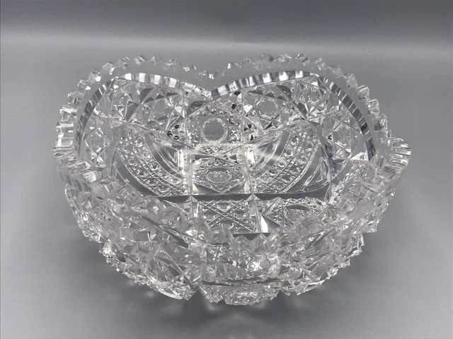 VTG American Brilliant Clear Cut Crystal 8 1/4" Bowl w/ Hobstar & Diamond Design