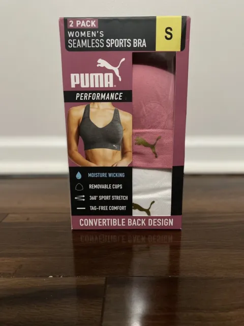 PUMA 2 Pack Seamless Performance Sports Bra, Moisture Wicking
