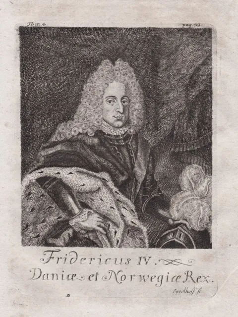 Frederick IV Of Danimarca Danmark Danimarca Ritratto Engraving Mallet 1719