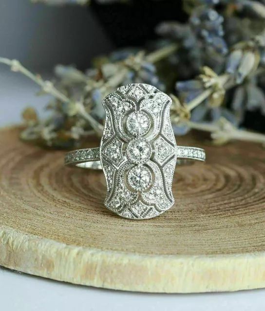 Art Deco Style Simulated Diamond Sparkle Edwardian Engagement Ring In 925 Silver