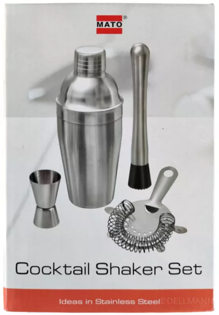 MATO Cocktail Shaker Set 500 ml - Edelstahl 4510 - Mixbecher Stampfer Meßbecher