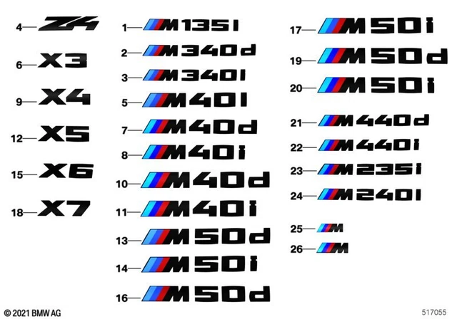 BMW GENUINE M Performance Side M Logos Black High Gloss Fits F40 F44 ...