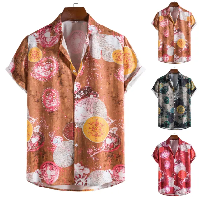 Men Spring And Summer Casual Lapel Single Breasted Full Print Beach Vacation