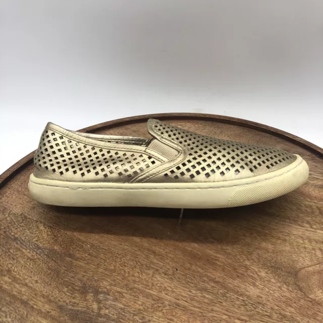 Tory Burch Women Jesse Gold Metallic Leather Perforated Slip On Sneaker Size 7.5