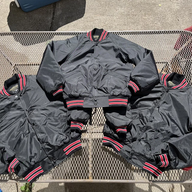 3 Vintage Satin Jackets Black Bomber Jacket Size YOUTH Medium Blank USA