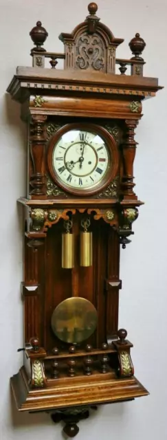 Rare Antique Gustav Becker Twin Weight Oak & Brass Vienna Regulator Wall Clock 2