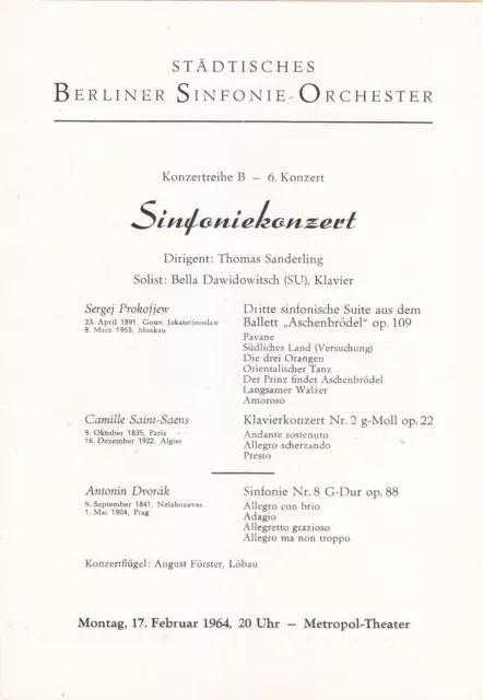 Concert Programme 1964 East Berlin Thomas Sanderling Bella Davidovitch Piano