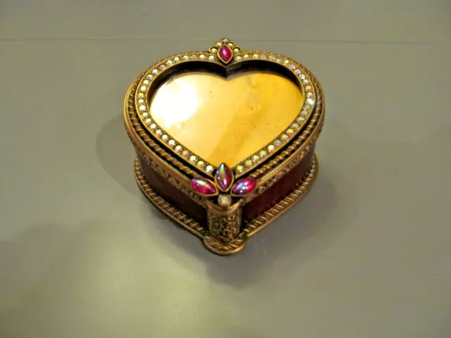 Berebi Ruby Enamel Heart Trinket Box And Picture Holder Lid Swarovski Crystals