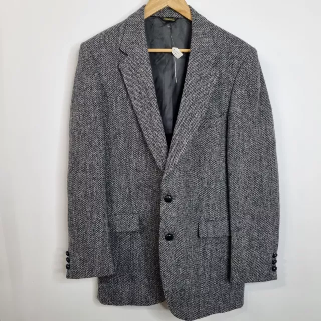 VTG Harris Tweed Blue Wool Sport Coat Jacket Blazer Stafford Sz 41  *FLAW