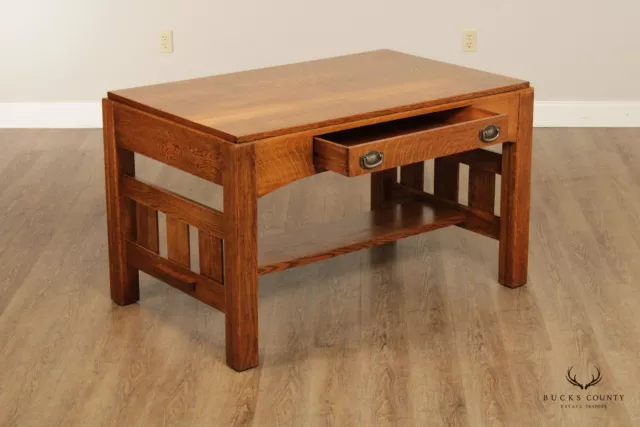 Antique Mission Oak Writing Desk or Library Table 3