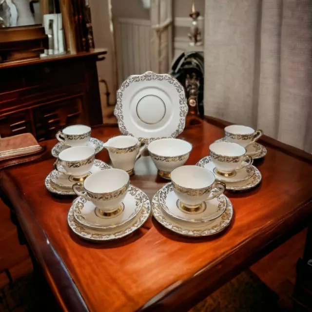 🌟Vintage 1950s Royal Stafford 21 Piece Bone China Teaset  - Gold Decoration 🌟