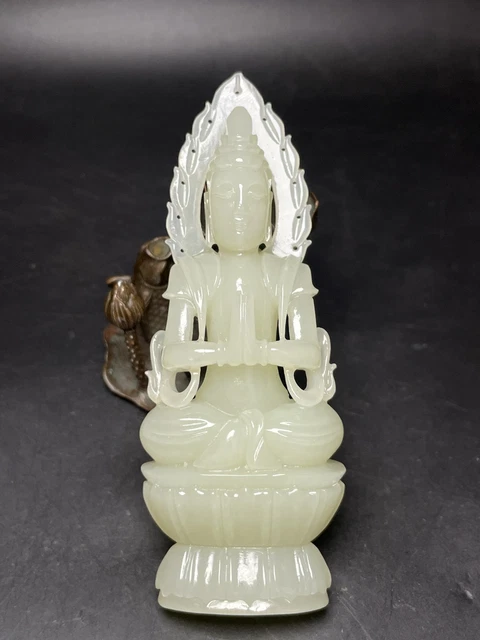 Chinese Exquisite Handmade Guanyin carving Hetian Jade Statue
