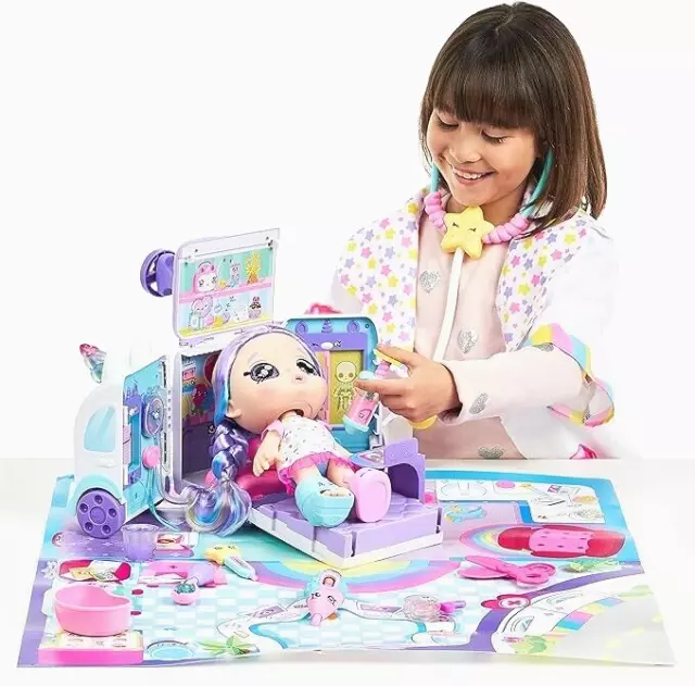 Kindi Kids Hospital Corner Unicorn Ambulance & Shiver N' Shake Rainbow Kate Doll