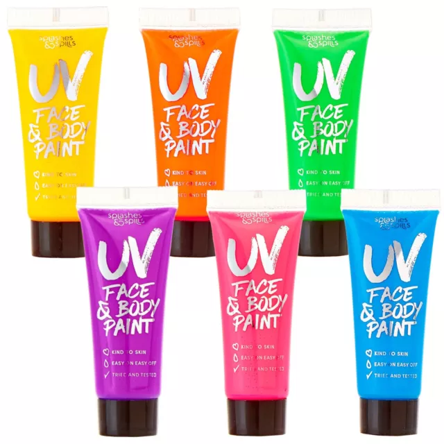 UV Glow Blacklight Face and Body Paint - 6 Color Variety Pack - 10ml - Day or...