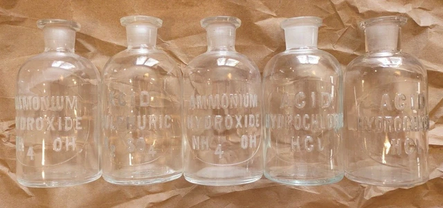 5 antique CHEMISTRY T.C.W. Co. 9 bottles glass old vintage SCIENCE APOTHECARY