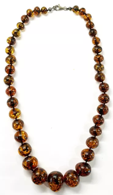 925 Sterling Silver Genuine Cognac Natural Baltic Amber Beautiful Beads 22 in